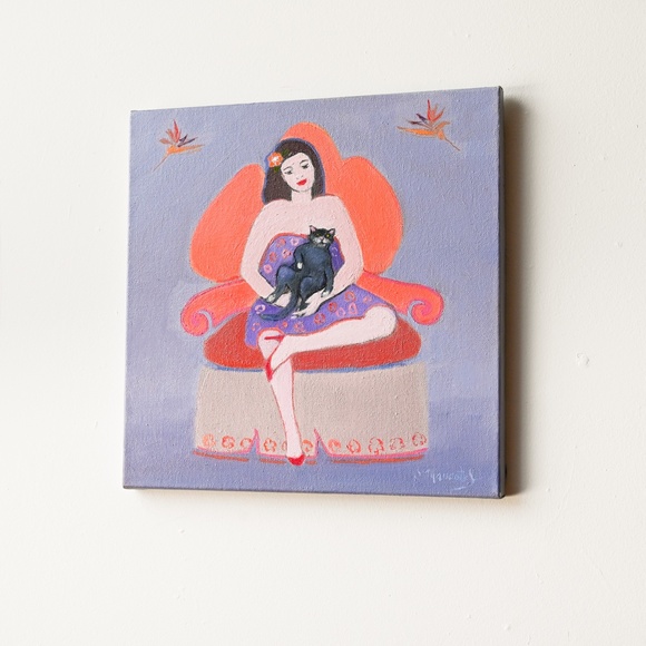 Oil painting, "Fauteuil corail". (Coral armchair)  12"x12" - Picture 5 of 6